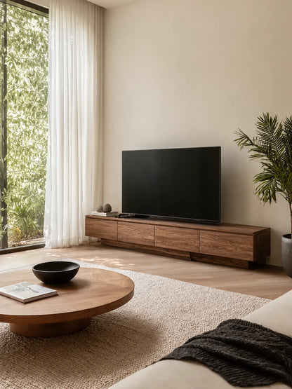 Floating Look Natural Solid Wood TV Stand with Four Door Storage Design - Livewoodcraft - 9