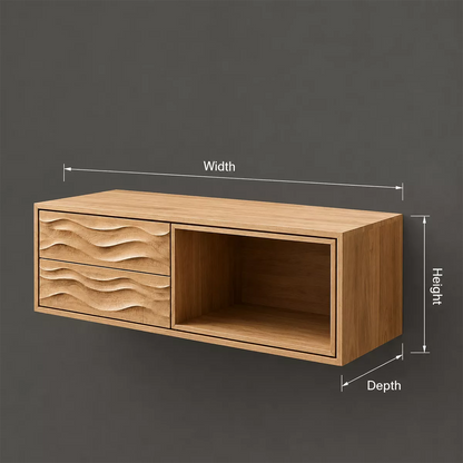 Floating Solid Wood Bathroom Vanity With Carved Wave Drawers And Open Towel Shelf - Livewoodcraft - 11