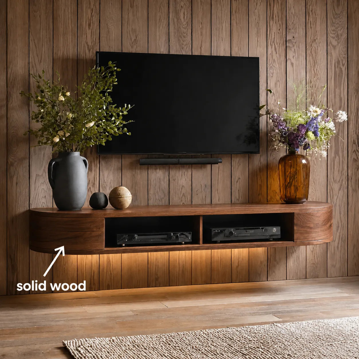 Floating Wall Mounted TV Stand with Rounded Edge Design - Livewoodcraft - 2