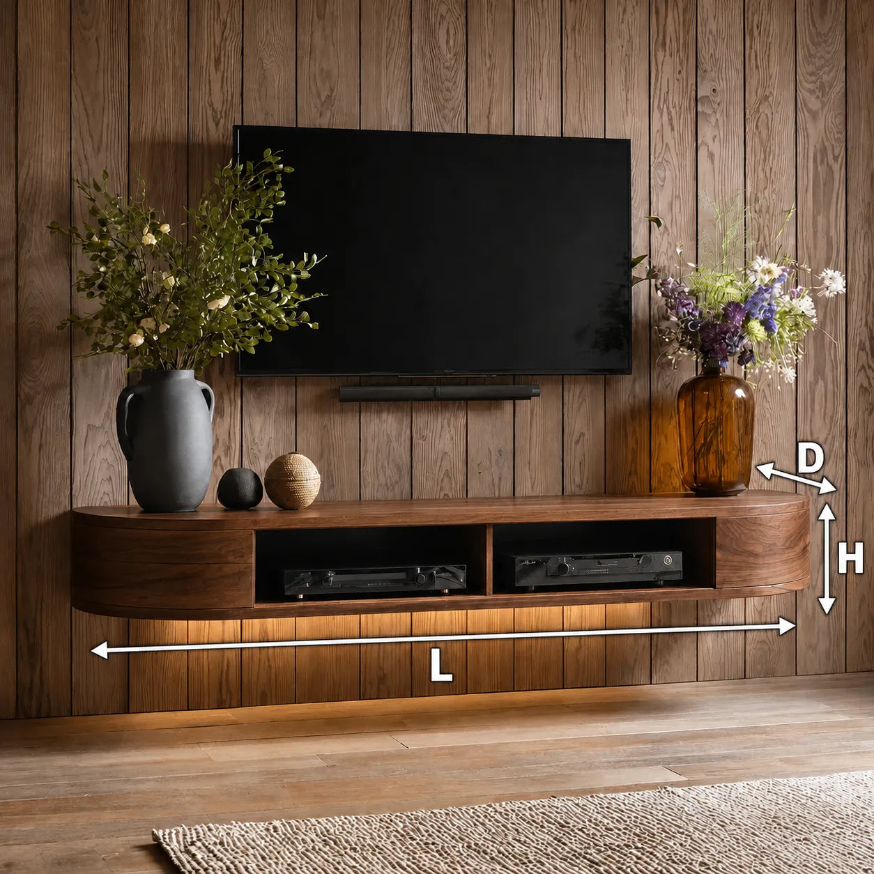 Floating Wall Mounted TV Stand with Rounded Edge Design - Livewoodcraft - 3