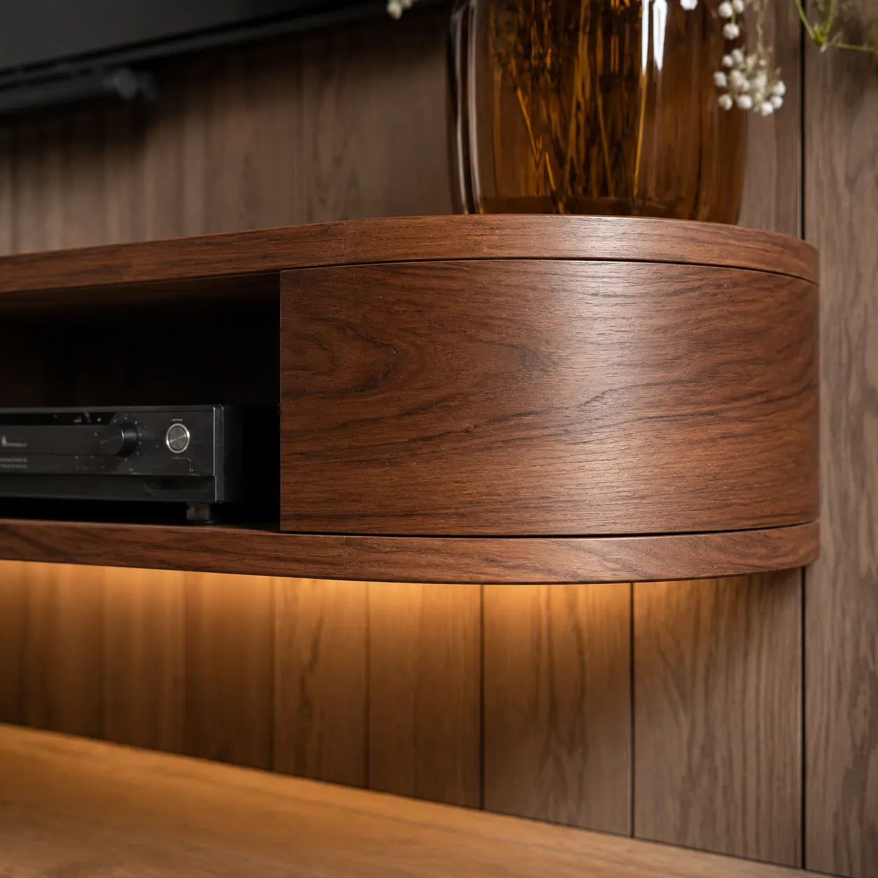 Floating Wall Mounted TV Stand with Rounded Edge Design - Livewoodcraft - 4