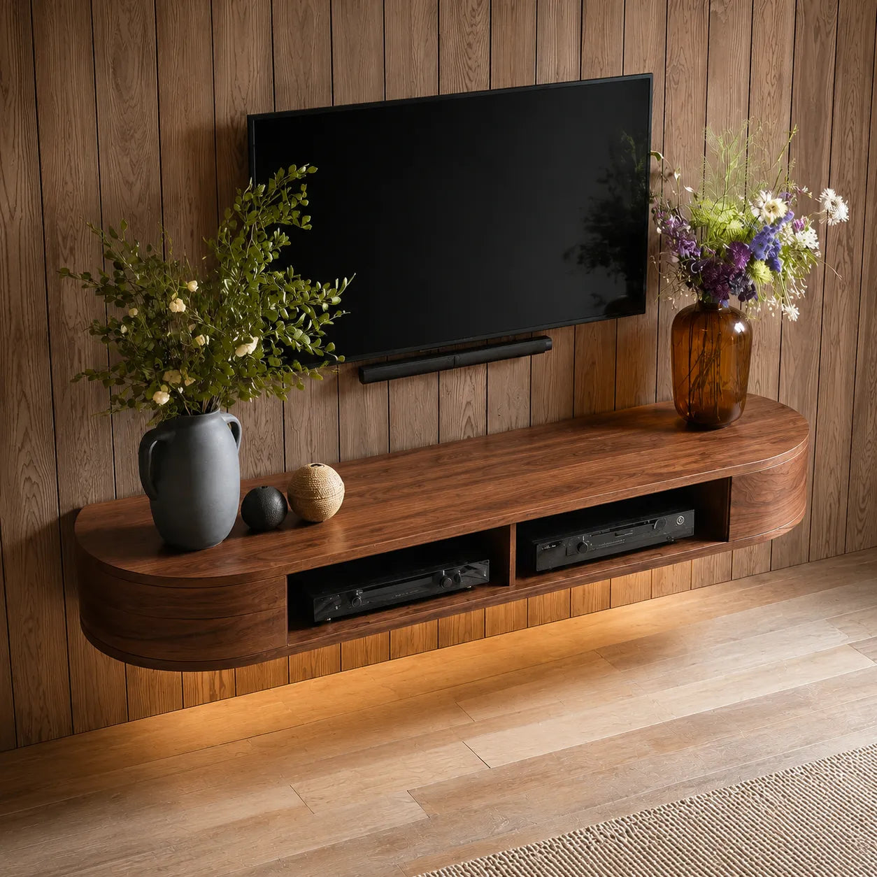 Floating Wall Mounted TV Stand with Rounded Edge Design - Livewoodcraft - 6