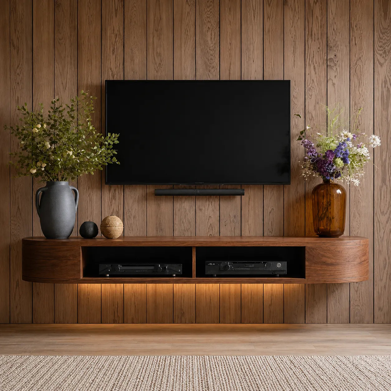 Floating Wall Mounted TV Stand with Rounded Edge Design - Livewoodcraft - 7