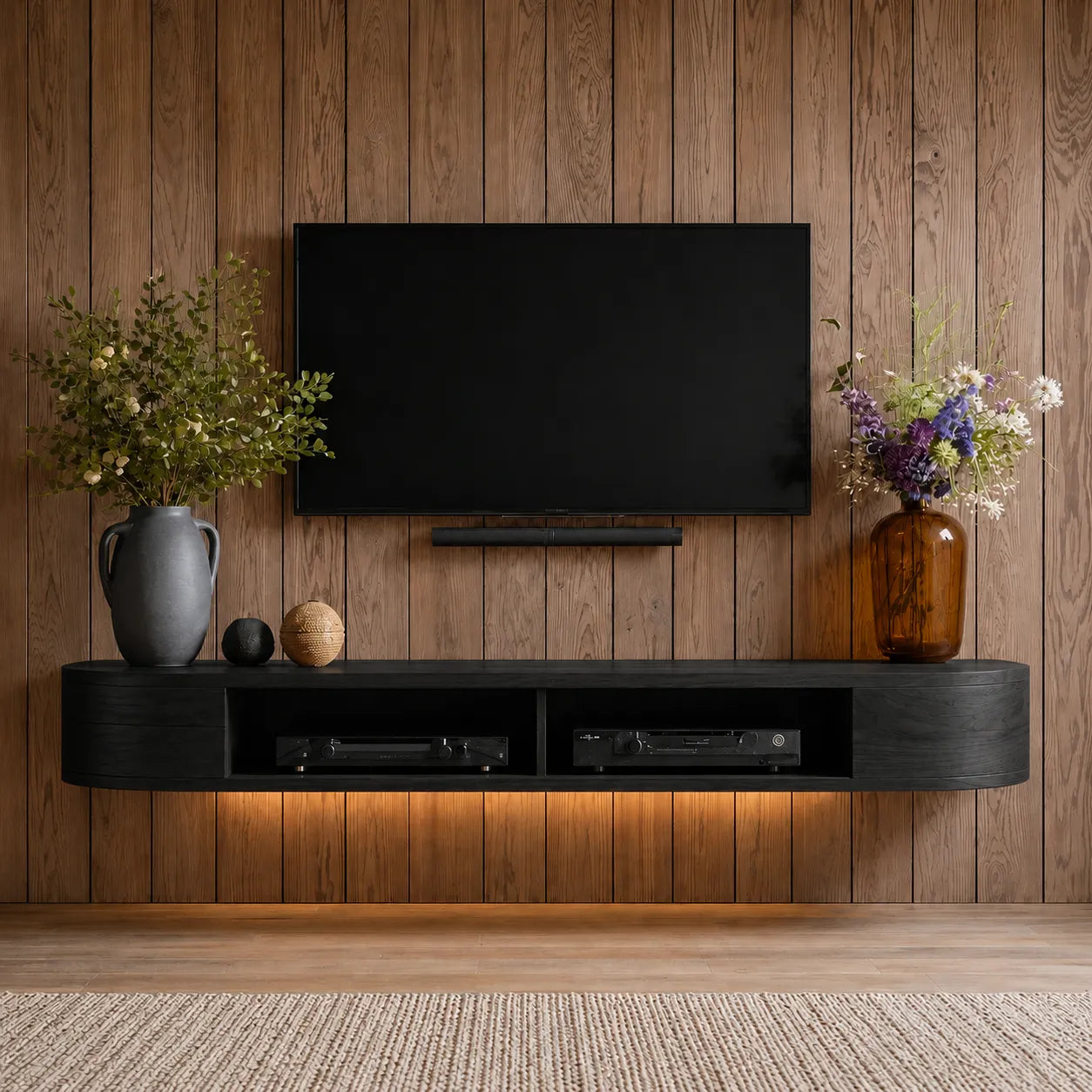 Floating Wall Mounted TV Stand with Rounded Edge Design - Livewoodcraft - 8