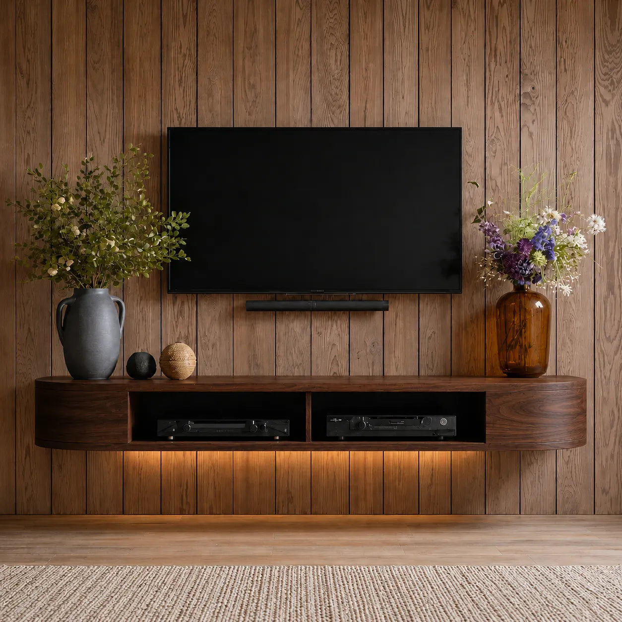 Floating Wall Mounted TV Stand with Rounded Edge Design - Livewoodcraft - 9
