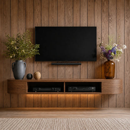 Floating Wall Mounted TV Stand with Rounded Edge Design - Livewoodcraft