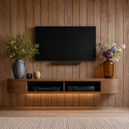 Floating Wall Mounted TV Stand with Rounded Edge Design - Livewoodcraft
