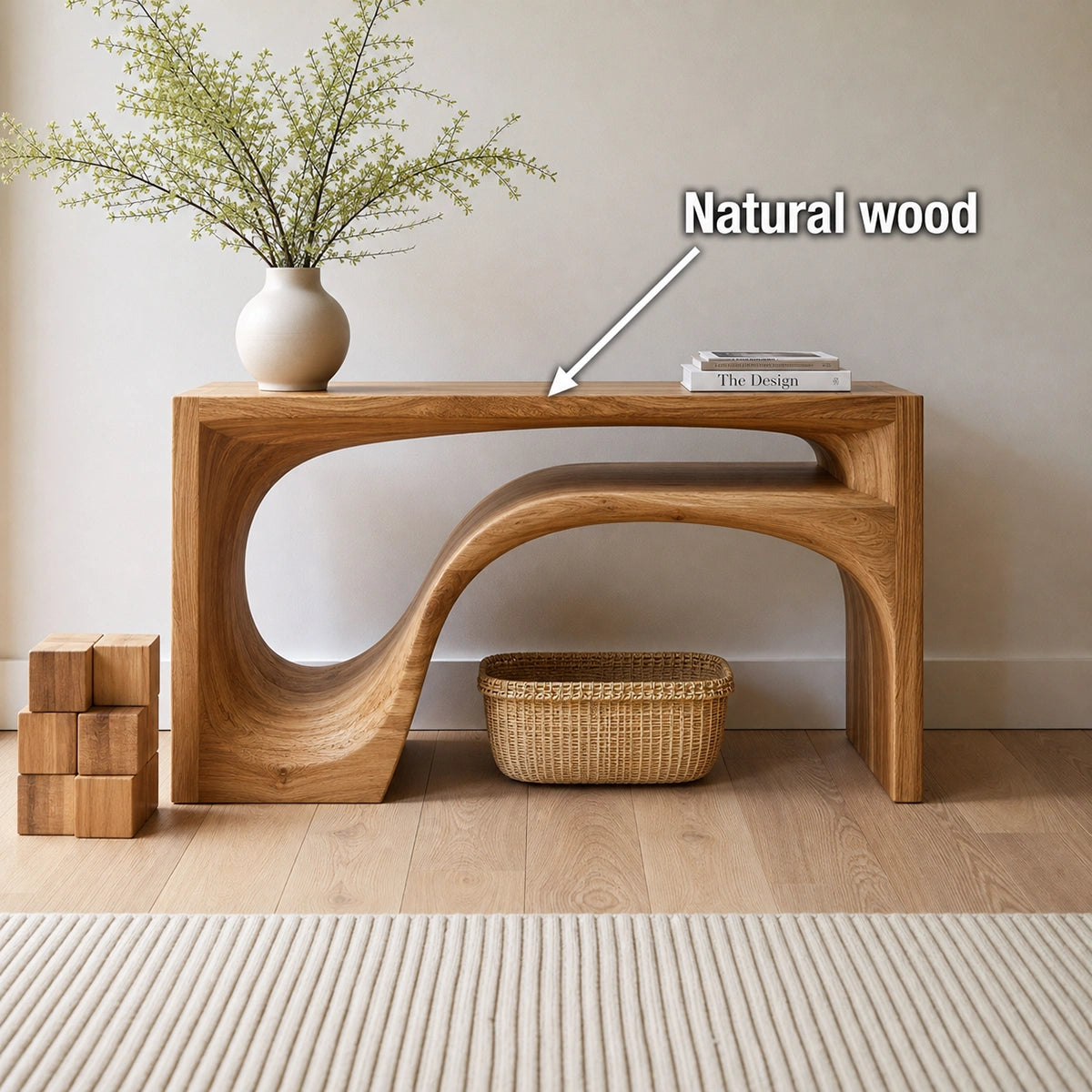 Flow Arch Natural Solid Wood Console Table with Open Storage Shelf - Livewoodcraft - 10