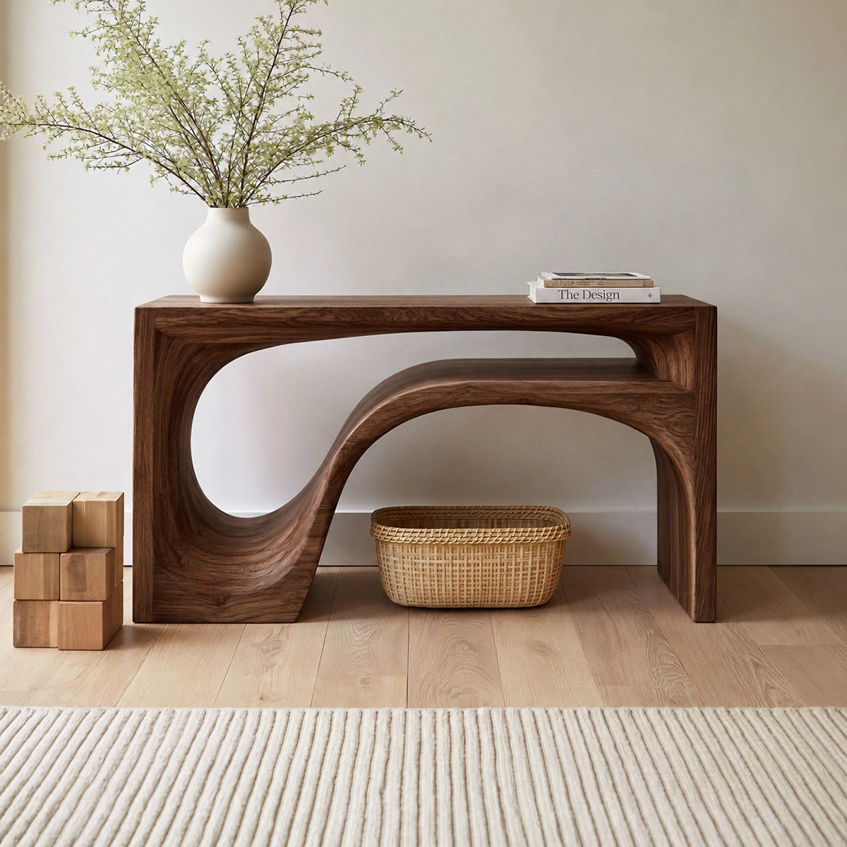 Flow Arch Natural Solid Wood Console Table with Open Storage Shelf - Livewoodcraft - 2