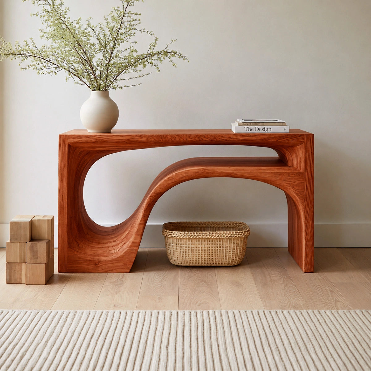 Flow Arch Natural Solid Wood Console Table with Open Storage Shelf - Livewoodcraft - 3