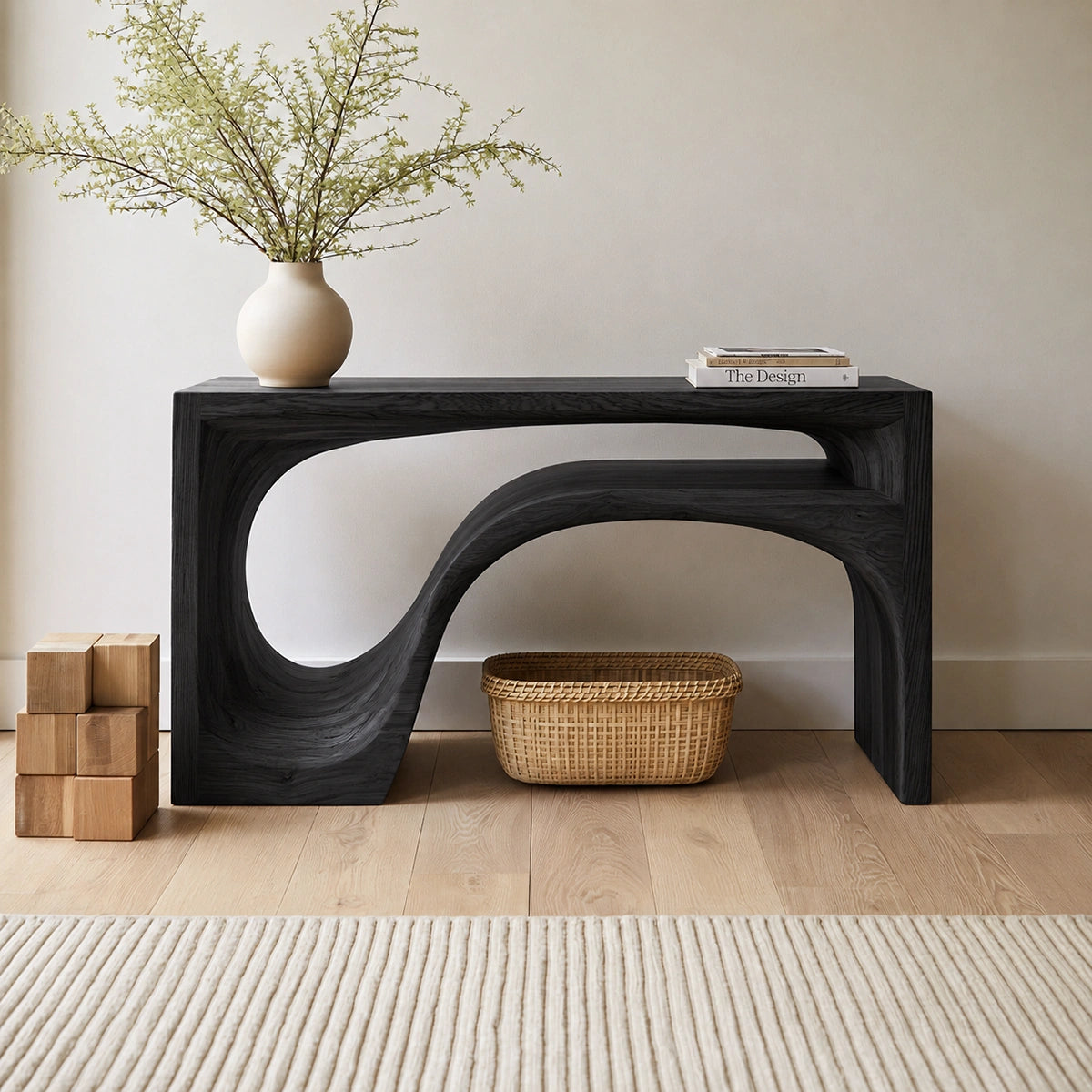 Flow Arch Natural Solid Wood Console Table with Open Storage Shelf - Livewoodcraft - 4