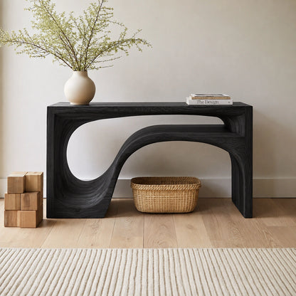 Flow Arch Natural Solid Wood Console Table with Open Storage Shelf - Livewoodcraft - 4