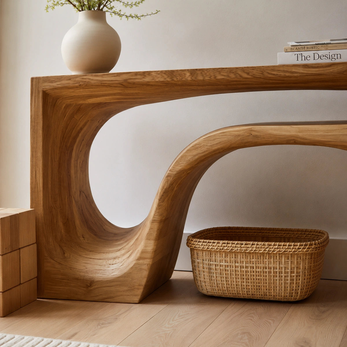 Flow Arch Natural Solid Wood Console Table with Open Storage Shelf - Livewoodcraft - 5