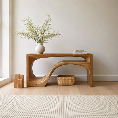 Flow Arch Natural Solid Wood Console Table with Open Storage Shelf - Livewoodcraft - 6