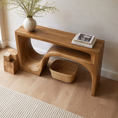 Flow Arch Natural Solid Wood Console Table with Open Storage Shelf - Livewoodcraft - 7