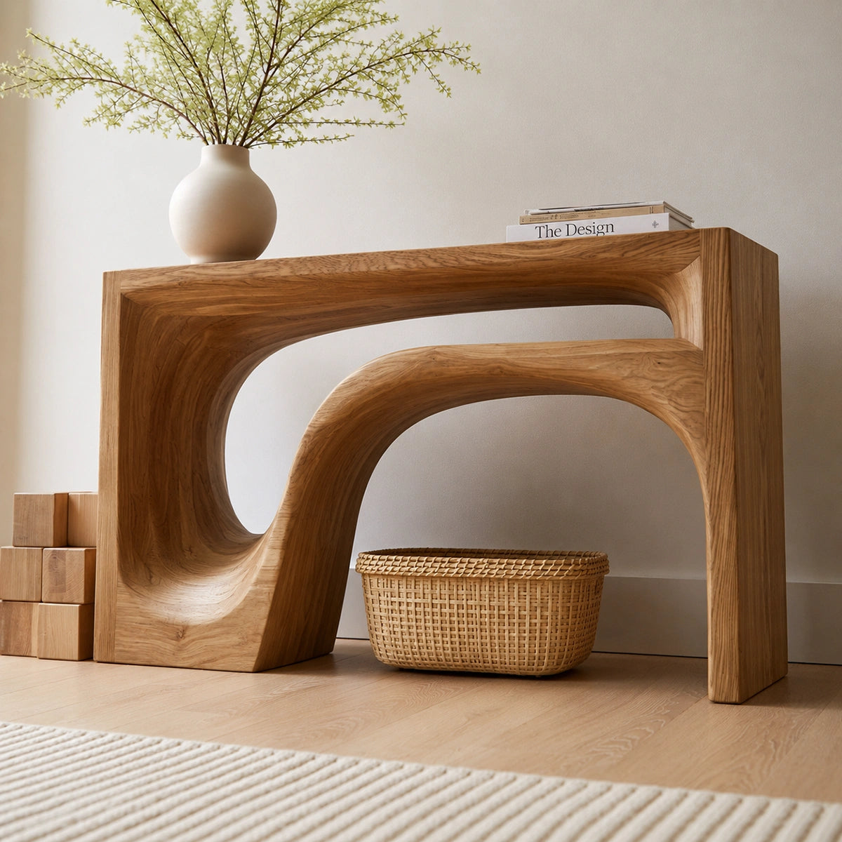 Flow Arch Natural Solid Wood Console Table with Open Storage Shelf - Livewoodcraft - 8