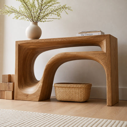 Flow Arch Natural Solid Wood Console Table with Open Storage Shelf - Livewoodcraft - 8