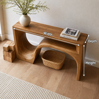 Flow Arch Natural Solid Wood Console Table with Open Storage Shelf - Livewoodcraft - 9