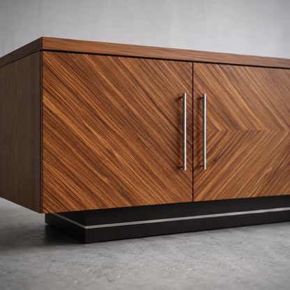 Geometric Natural Solid Wood TV Stand with Chevron Door Design - Livewoodcraft - 4