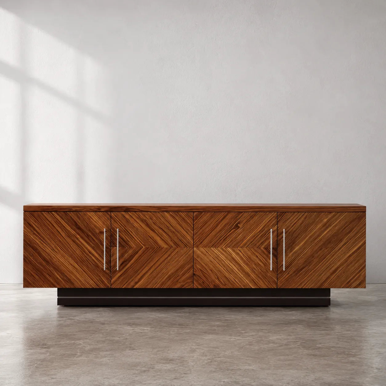 Geometric Natural Solid Wood TV Stand with Chevron Door Design - Livewoodcraft