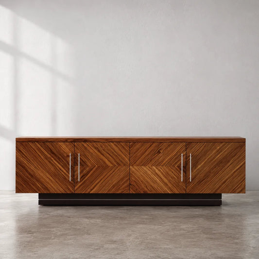 Geometric Natural Solid Wood TV Stand with Chevron Door Design - Livewoodcraft
