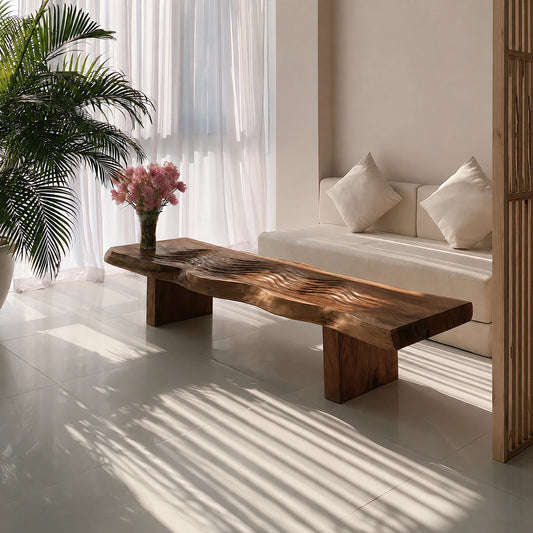 Handcrafted Solid Walnut Live Edge Coffee Table | Organic Rustic Modern Wood Coffee Table - Livewoodcraft