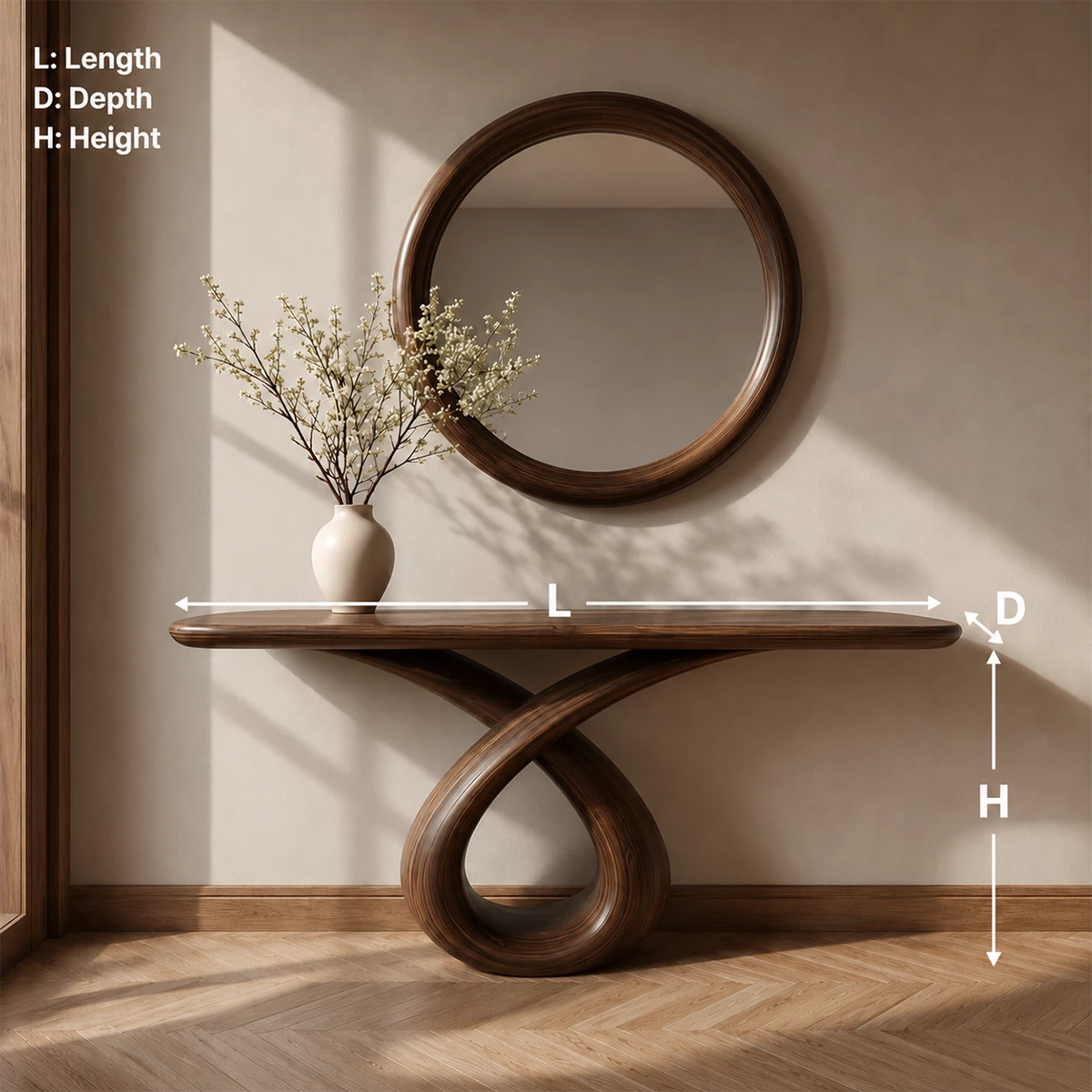 Infinity Loop Console Table in Natural Solid Wood - Livewoodcraft - 11