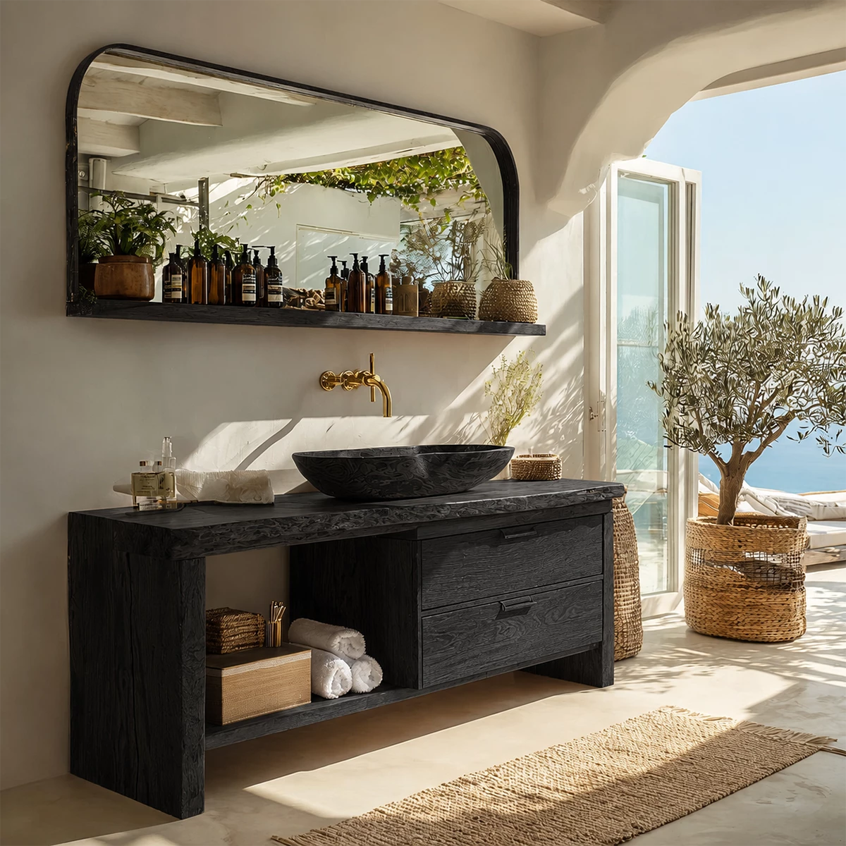 Live Edge Bathroom Vanity with Open Shelf and Dual Drawers in Natural Solid Wood - Livewoodcraft - 7