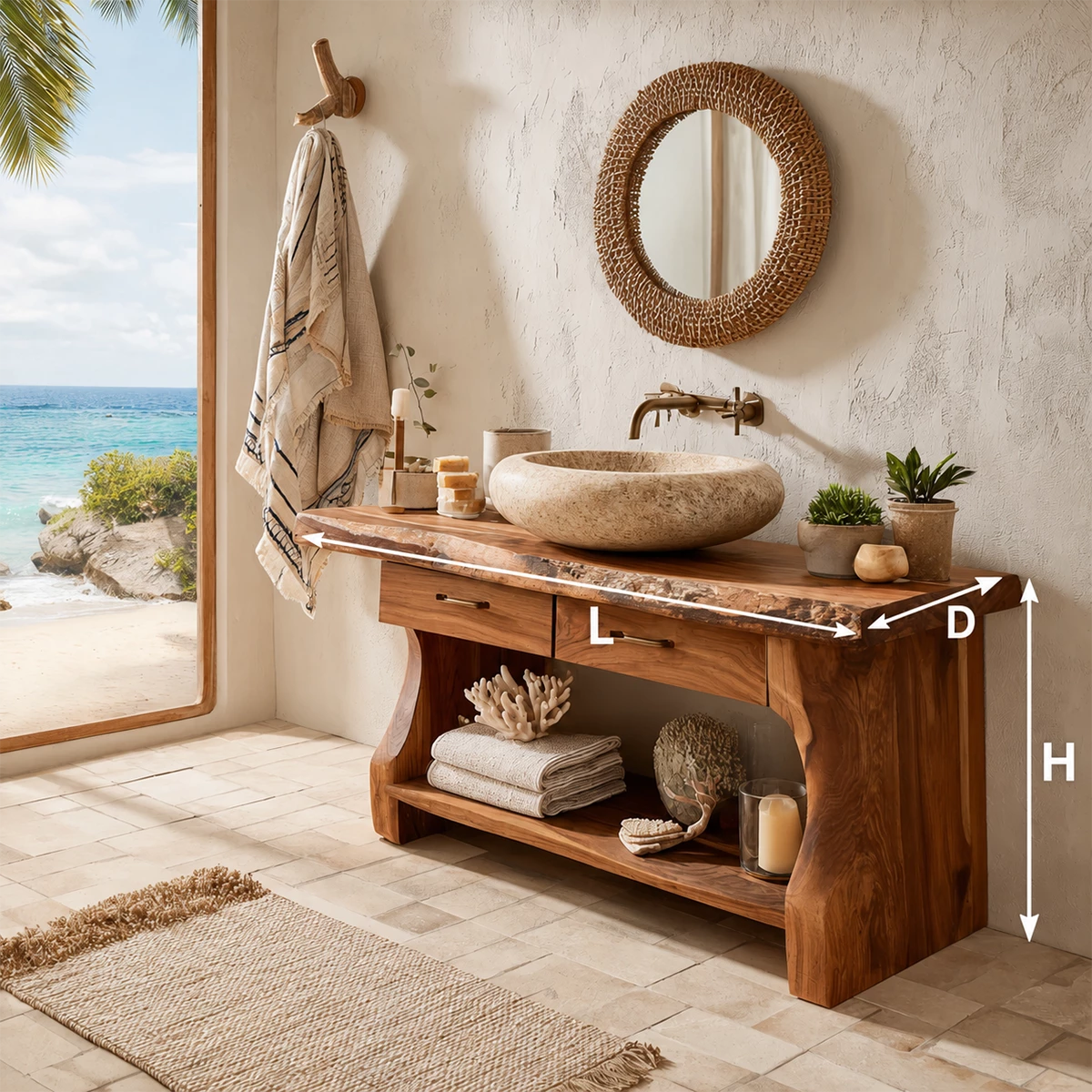 Live Edge Bathroom Vanity with Open Shelf in Natural Solid Wood - Livewoodcraft - 10