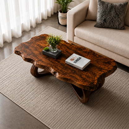 Live Edge Burl Wood Coffee Table – Sculptural Natural Wood Center Table for Modern Living Room - Livewoodcraft - 10