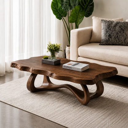 Live Edge Burl Wood Coffee Table – Sculptural Natural Wood Center Table for Modern Living Room - Livewoodcraft - 3