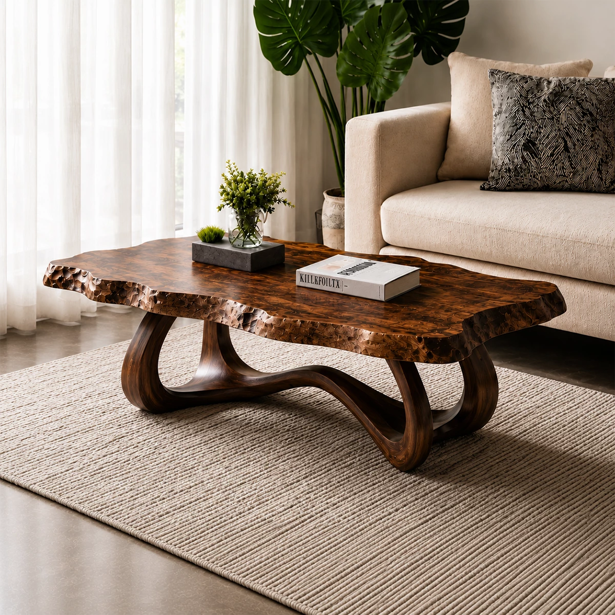 Live Edge Burl Wood Coffee Table – Sculptural Natural Wood Center Table for Modern Living Room - Livewoodcraft - 4