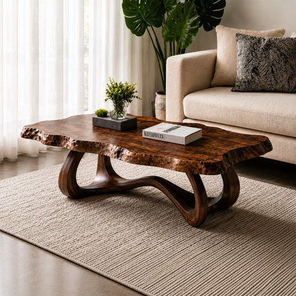 Live Edge Burl Wood Coffee Table – Sculptural Natural Wood Center Table for Modern Living Room - Livewoodcraft - 4