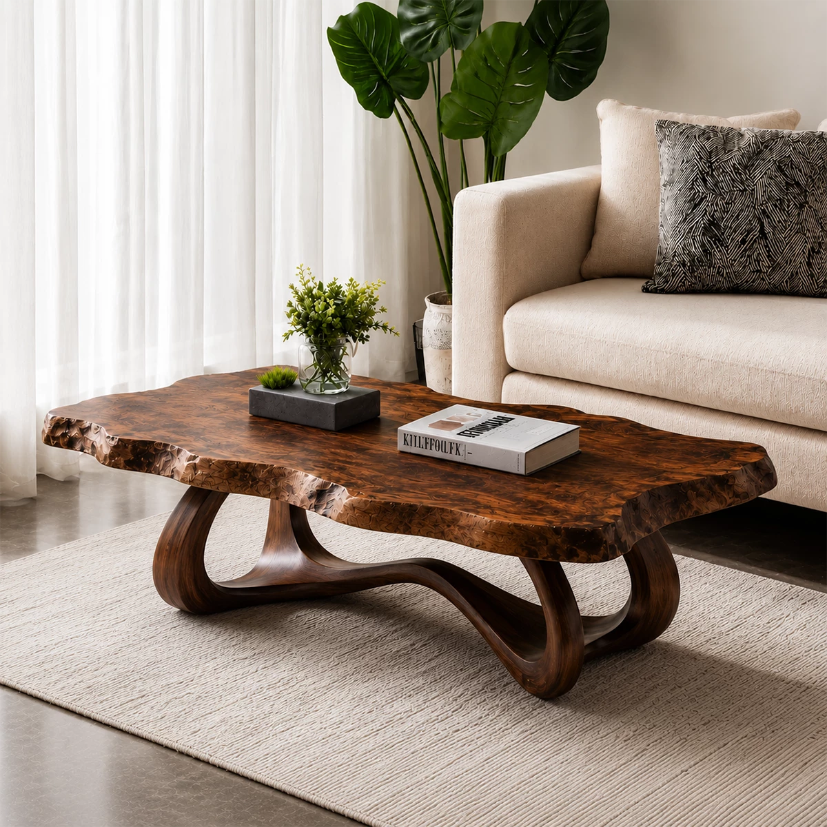 Live Edge Burl Wood Coffee Table – Sculptural Natural Wood Center Table for Modern Living Room - Livewoodcraft - 5