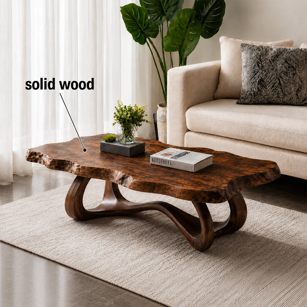 Live Edge Burl Wood Coffee Table – Sculptural Natural Wood Center Table for Modern Living Room - Livewoodcraft - 6