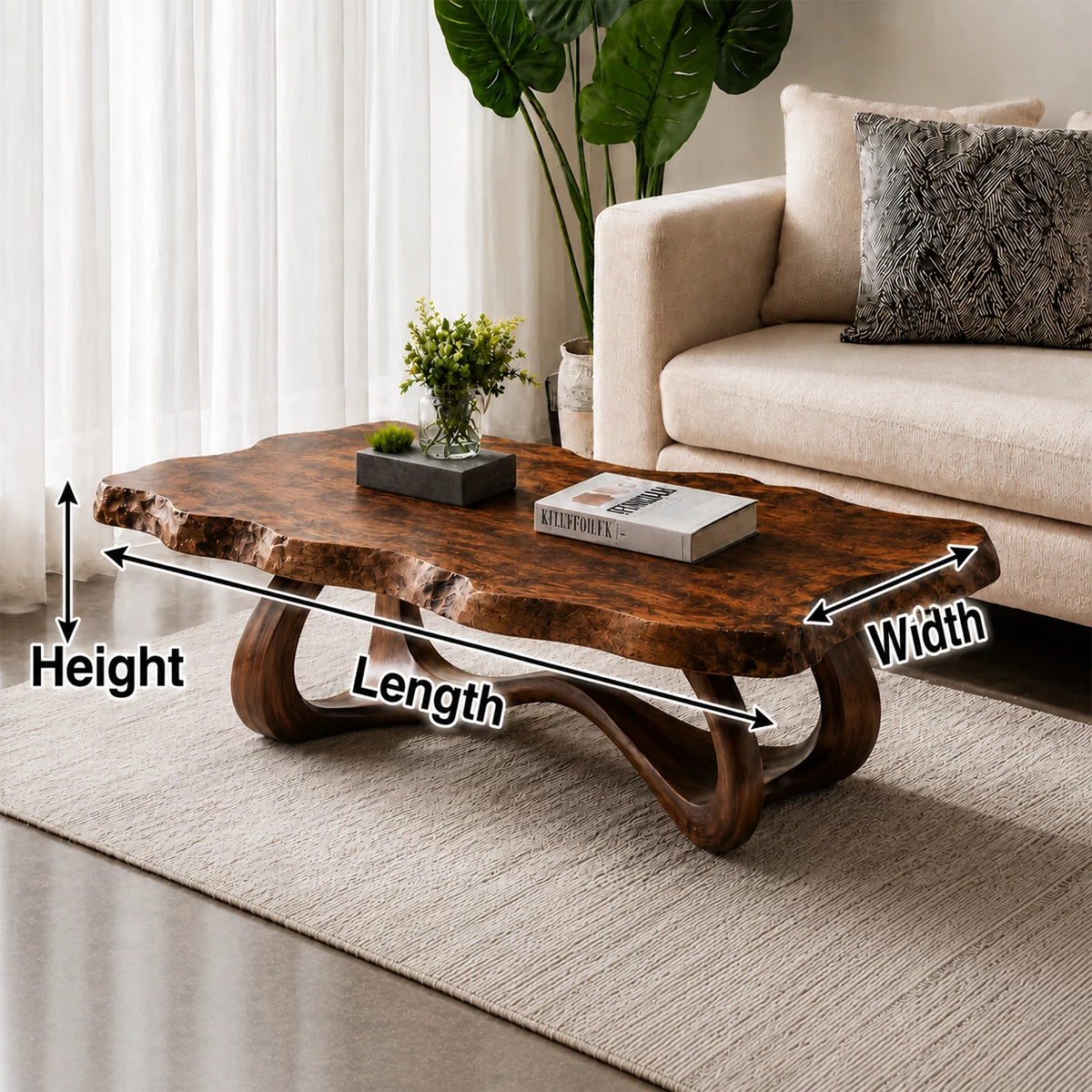 Live Edge Burl Wood Coffee Table – Sculptural Natural Wood Center Table for Modern Living Room - Livewoodcraft - 7