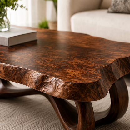 Live Edge Burl Wood Coffee Table – Sculptural Natural Wood Center Table for Modern Living Room - Livewoodcraft - 8
