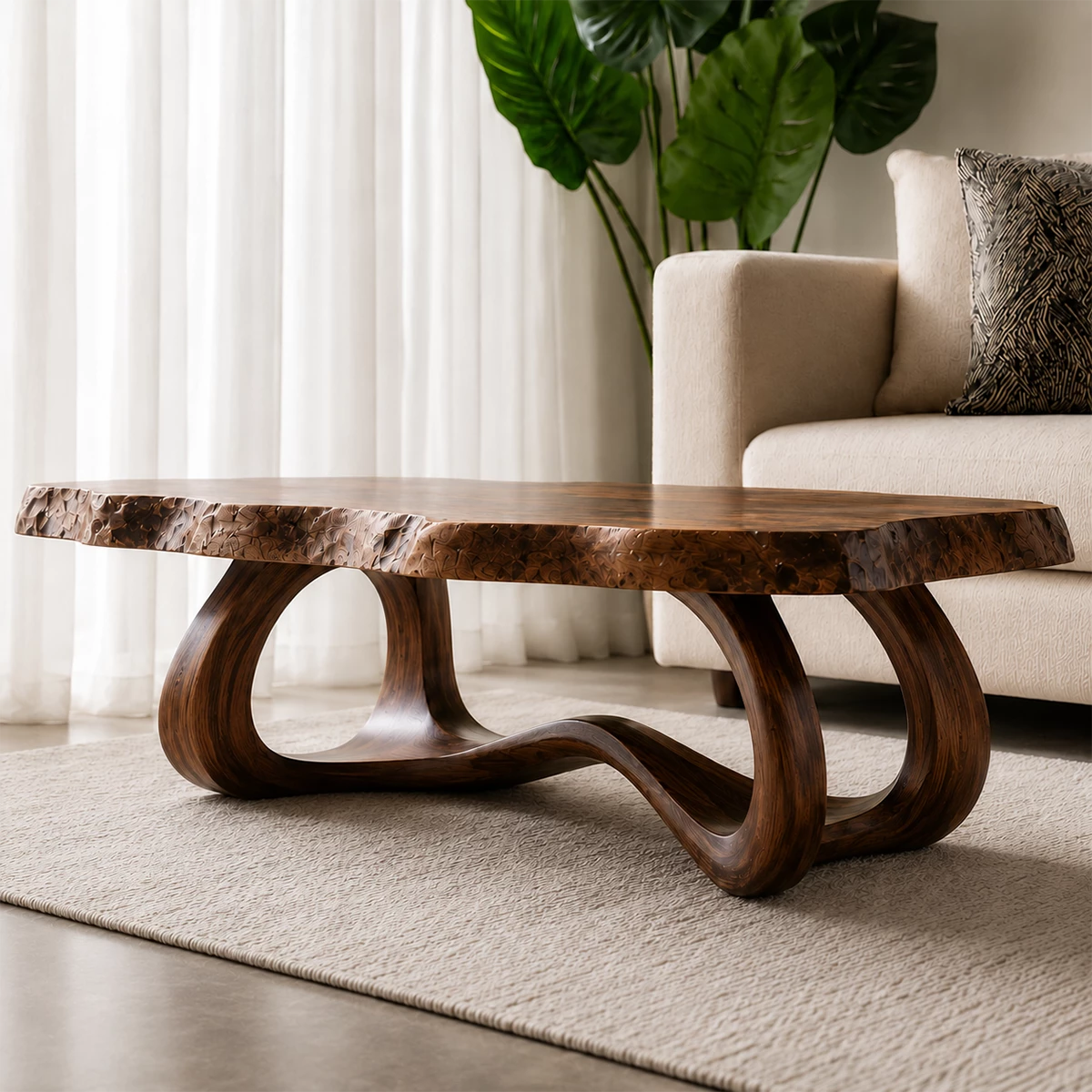 Live Edge Burl Wood Coffee Table – Sculptural Natural Wood Center Table for Modern Living Room - Livewoodcraft - 9
