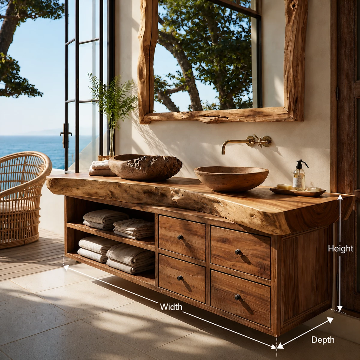 Live Edge Double Sink Bathroom Vanity With Solid Wood Storage & Mirror - Livewoodcraft - 10