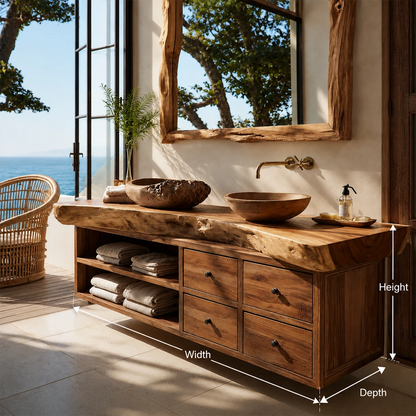 Live Edge Double Sink Bathroom Vanity With Solid Wood Storage & Mirror - Livewoodcraft - 10