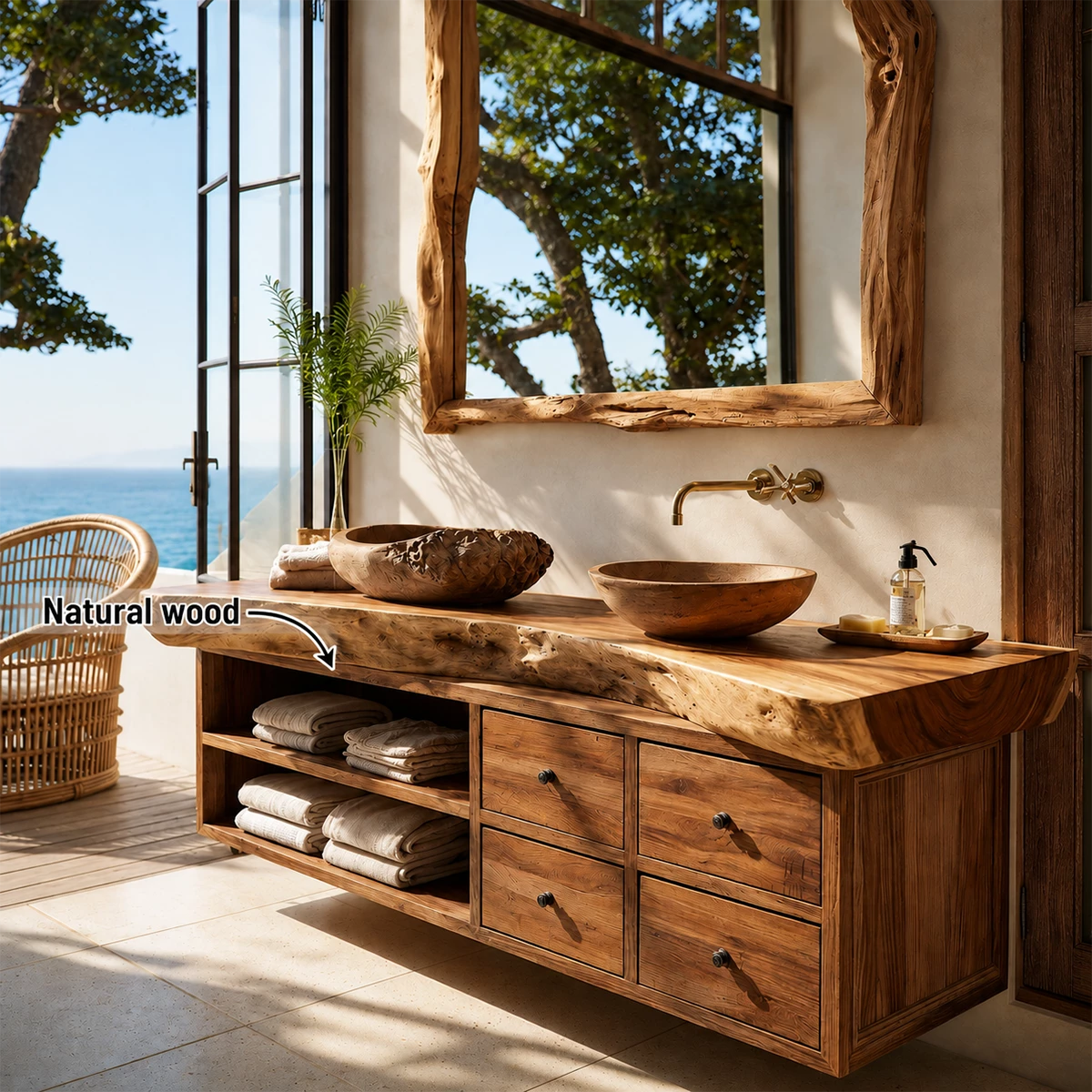 Live Edge Double Sink Bathroom Vanity With Solid Wood Storage & Mirror - Livewoodcraft - 11