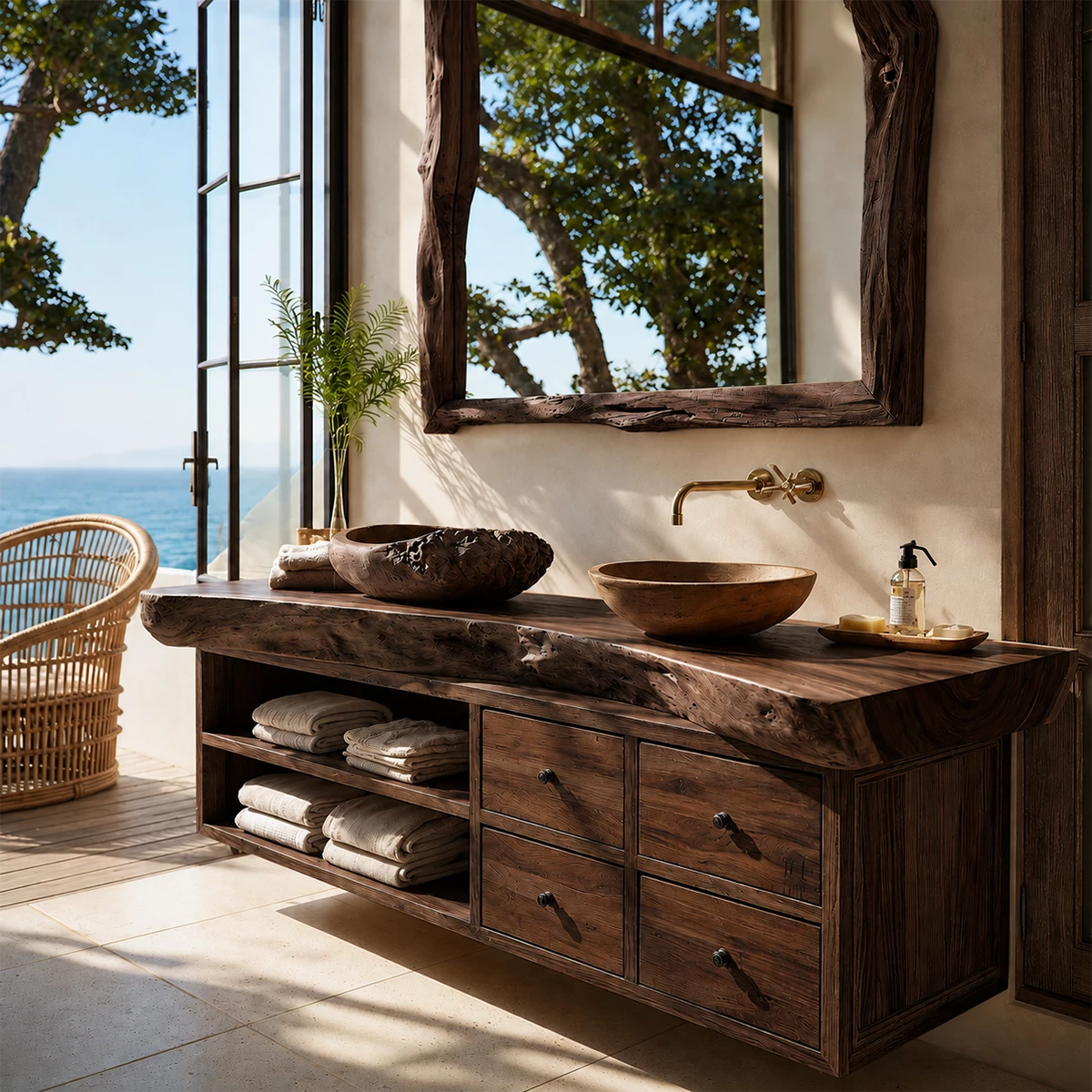 Live Edge Double Sink Bathroom Vanity With Solid Wood Storage & Mirror - Livewoodcraft - 2