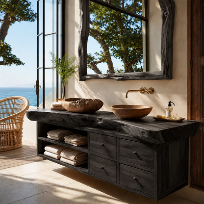 Live Edge Double Sink Bathroom Vanity With Solid Wood Storage & Mirror - Livewoodcraft - 3