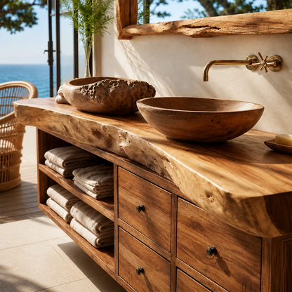 Live Edge Double Sink Bathroom Vanity With Solid Wood Storage & Mirror - Livewoodcraft - 6