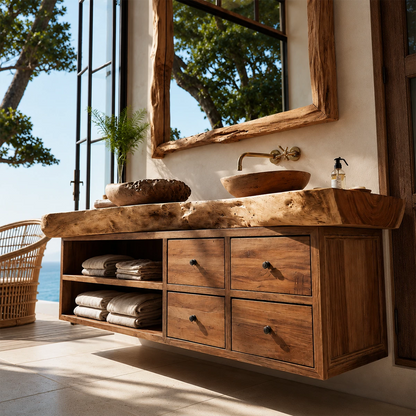 Live Edge Double Sink Bathroom Vanity With Solid Wood Storage & Mirror - Livewoodcraft - 8