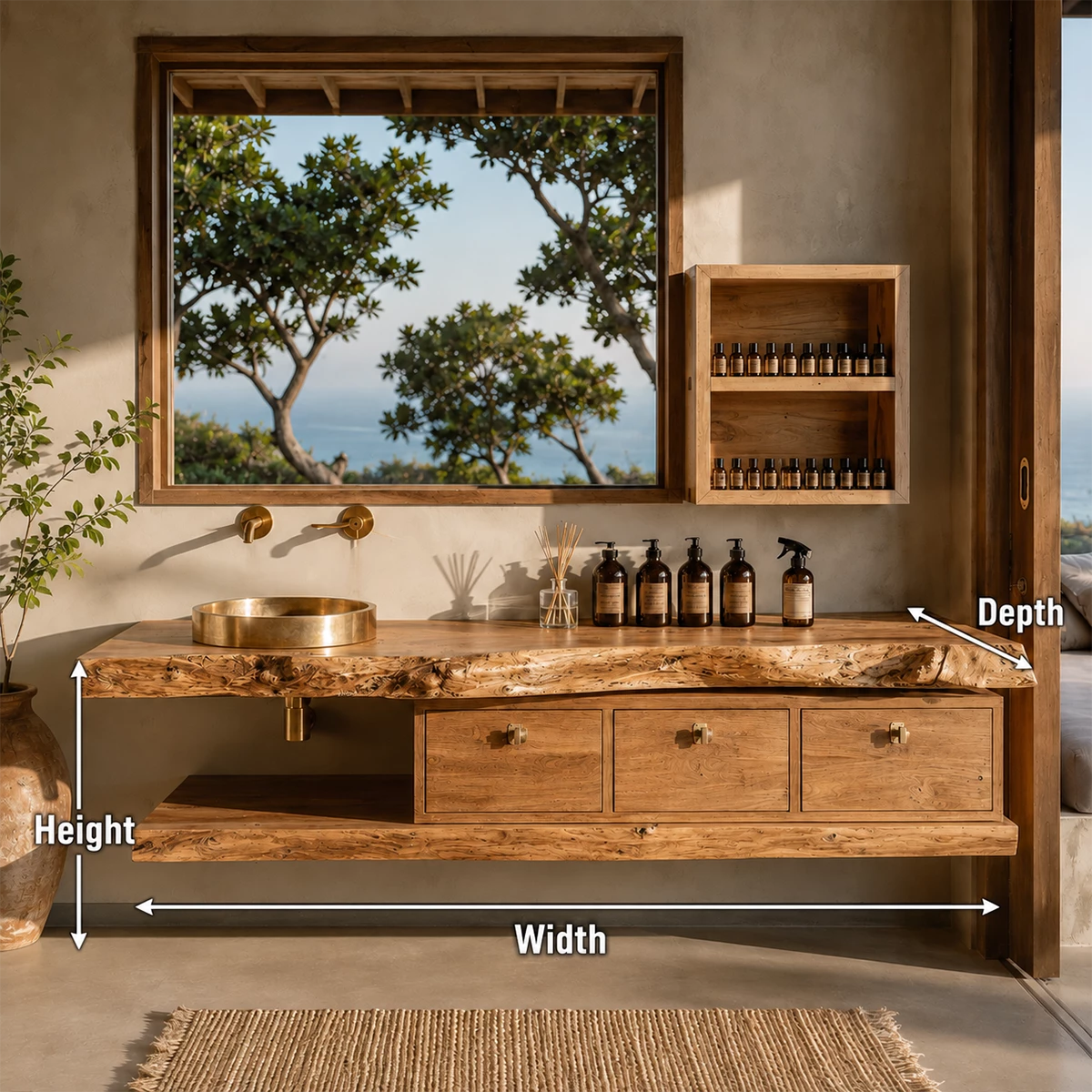 Live Edge Floating Bathroom Vanity With Solid Wood Drawers & Open Shelf - Livewoodcraft - 10