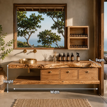 Live Edge Floating Bathroom Vanity With Solid Wood Drawers & Open Shelf - Livewoodcraft - 10
