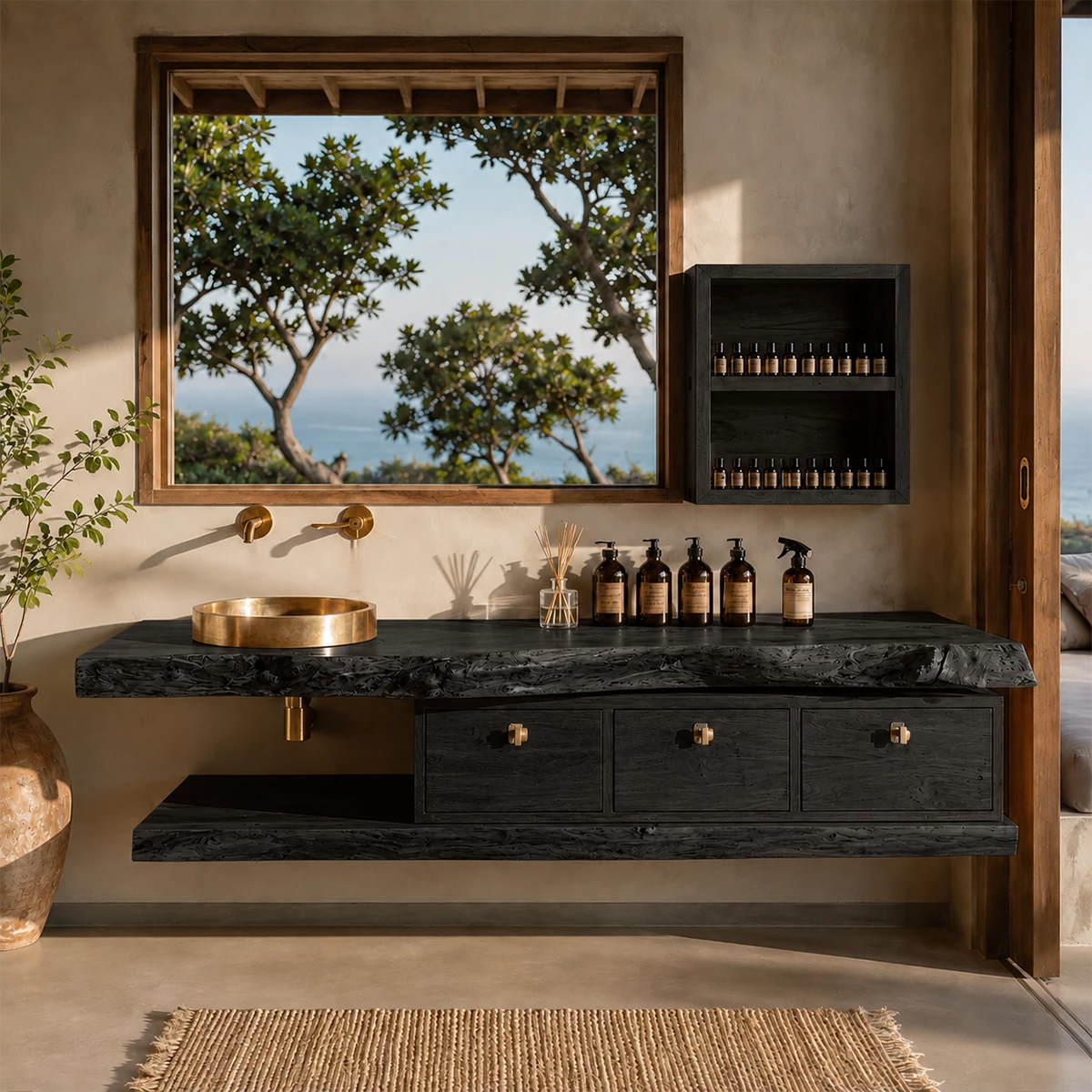 Live Edge Floating Bathroom Vanity With Solid Wood Drawers & Open Shelf - Livewoodcraft - 3