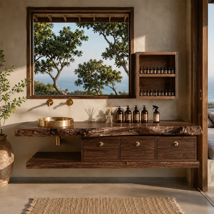 Live Edge Floating Bathroom Vanity With Solid Wood Drawers & Open Shelf - Livewoodcraft - 4