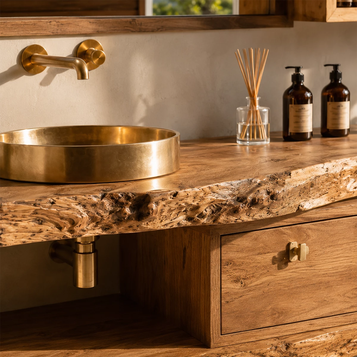 Live Edge Floating Bathroom Vanity With Solid Wood Drawers & Open Shelf - Livewoodcraft - 6